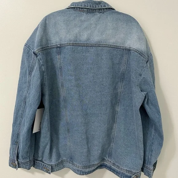 NWT JUSTFAB Oversized Denim Jacket Medium Light Wash Cotton Medium Y2K Boxy - Picture 5 of 12